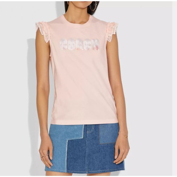 Coach Tops - NWT! Coach Print T Shirt With Embroidered Cap Sleeves